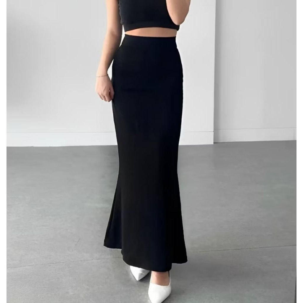 Rok Skirt Lunar Mermaid Duyung Wanita Kekinian MaxiMidi Bahan Scuba Elastis Melar Viral 2025
