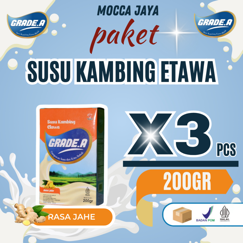 

PAKET 3 BOX GRADE.A SUSU KAMBING ETAWA BUBUK RASA JAHE 200GR BOX
