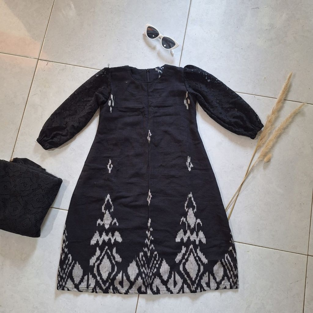 GAMIS ANAK ,GAMIS TENUN ANAK DENGAN KOMBENASI LENGAN BROKAT