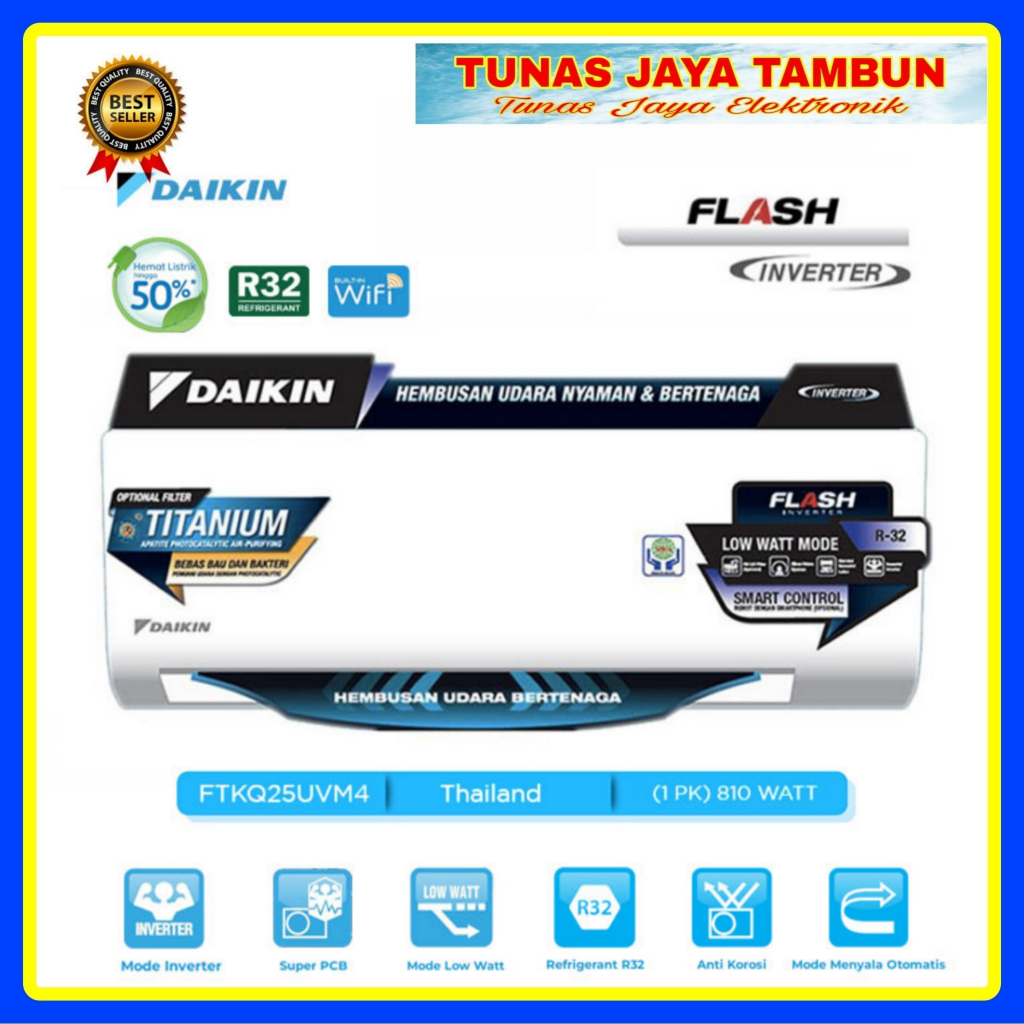 AC DAIKIN FTKQ  25UVM4 / AC DAIKIN INVERTER 1 PK 25UVM / DAIKIN FTKQ 25 UVM 4 AC INVERTER 1PK