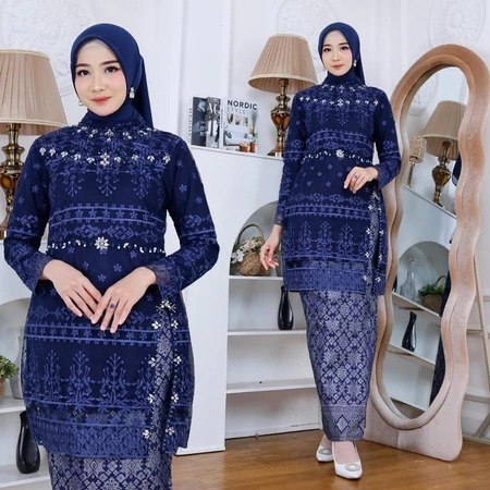 Setelan Kebaya Tunik Belah Samping Dan Rok Songket / Kebaya Kondangan Mewah / Kebaya Tunik Payet