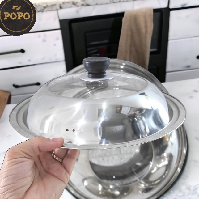 COD Tutup Wajan Stainless Kaca Kuali Panci Wok Baskom Penutup Kukusan