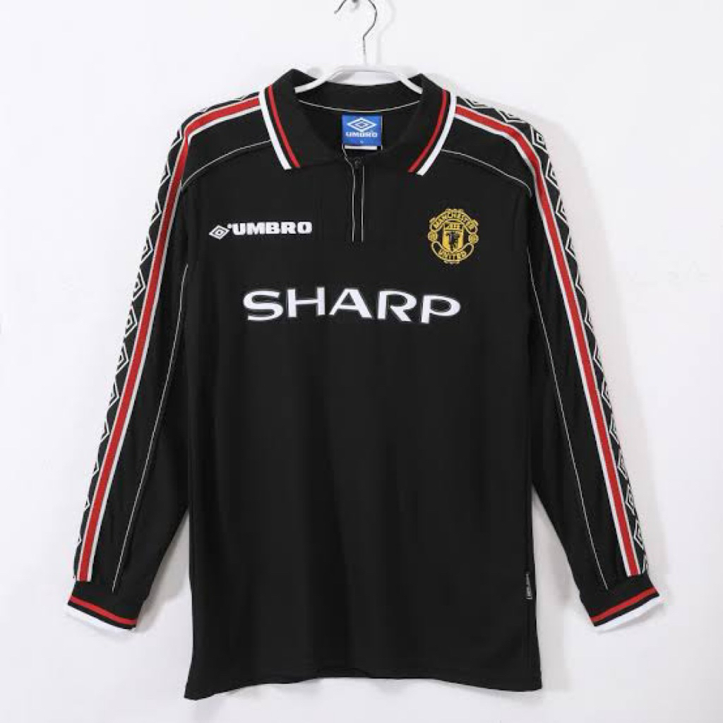 JERSEY MANCHESTER UNITED RETRO 1998 1999 2000 1997 MU 98 99 00 97 treble Panjang full Hitam