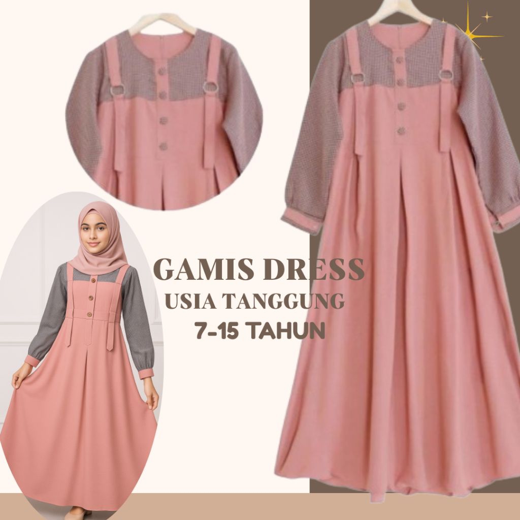 GAMIS MODEL OVERALL ANAK-DEWASA VIRAL BAHAN CRINKLE AIRFLOW MIX KATUN KOTAK