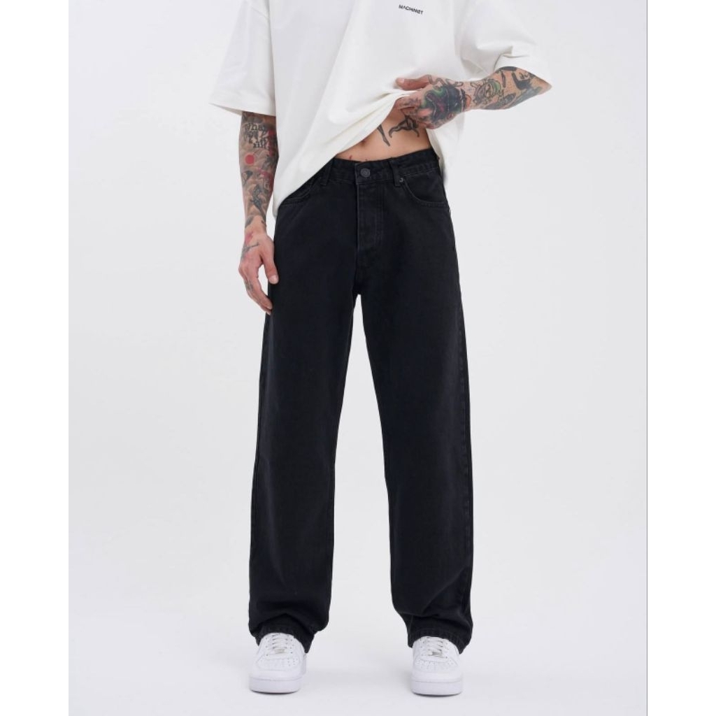 Celana Jeans Black Loose Fit Baggy Wide Leg - Celana Jeans Panjang Pria Loose Denim Jumbo