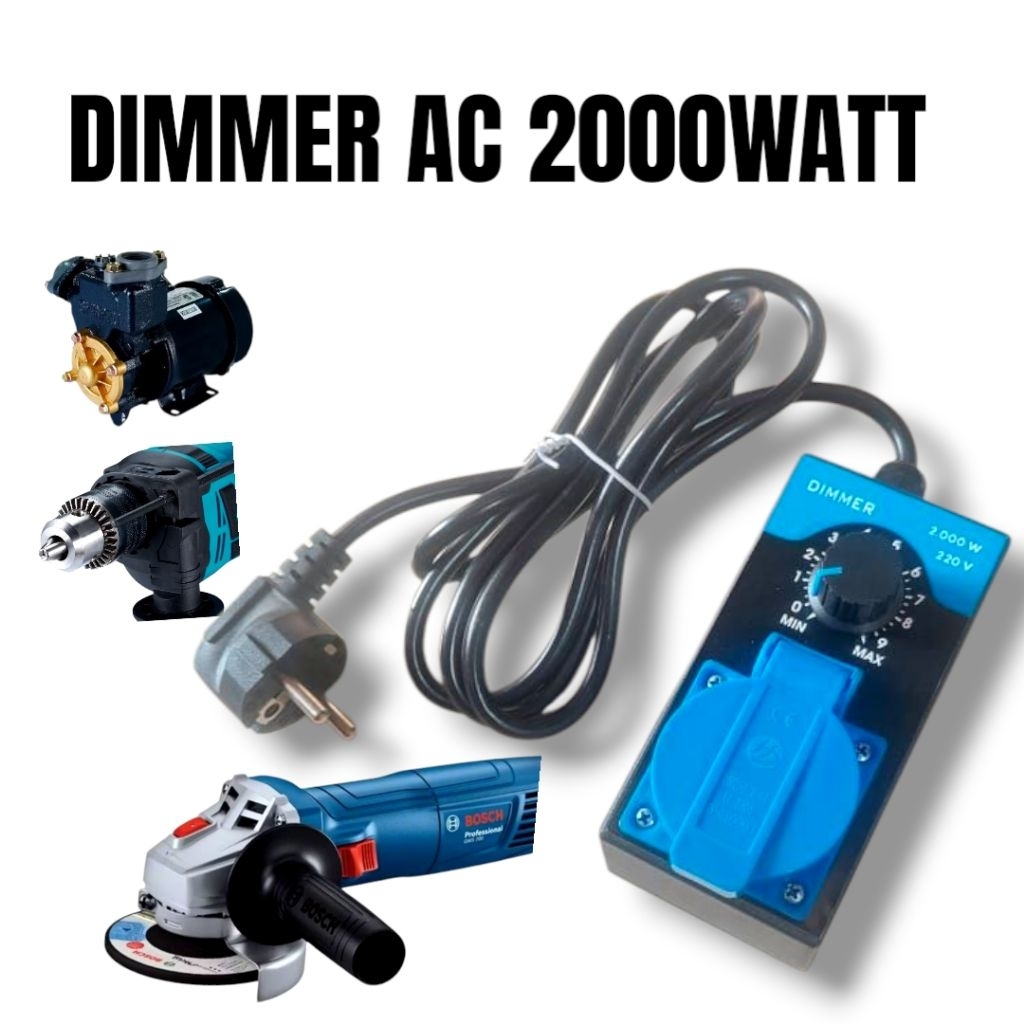 Dimmer 2000 Watt AC Stop Kontak Kuningan Pengatur Kecepatan Gerinda Bor Motor Listrik Kipas Lampu