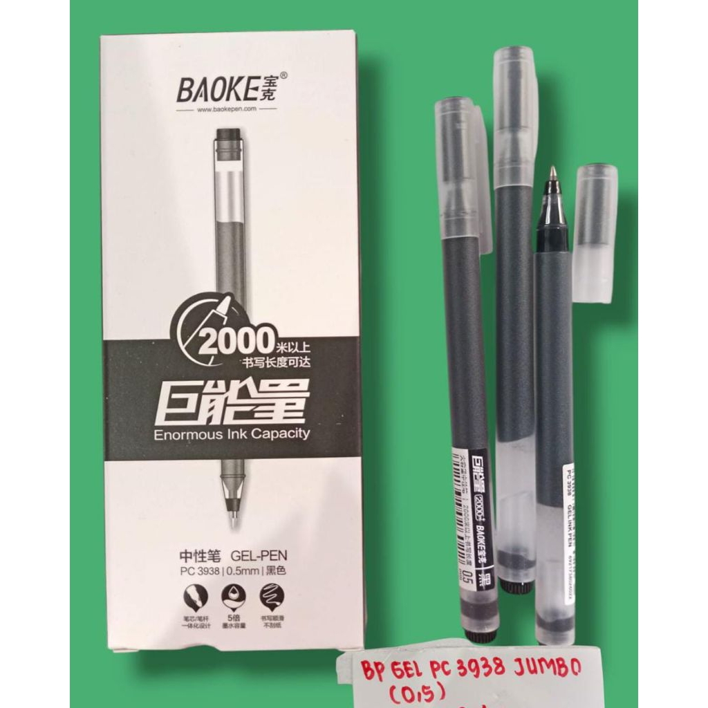 

12PC BAOKE GEL PEN PC 3938 HITAM 0.5/ JUMBO 2000/ PULPEN TINTA/ GEL INK PEN