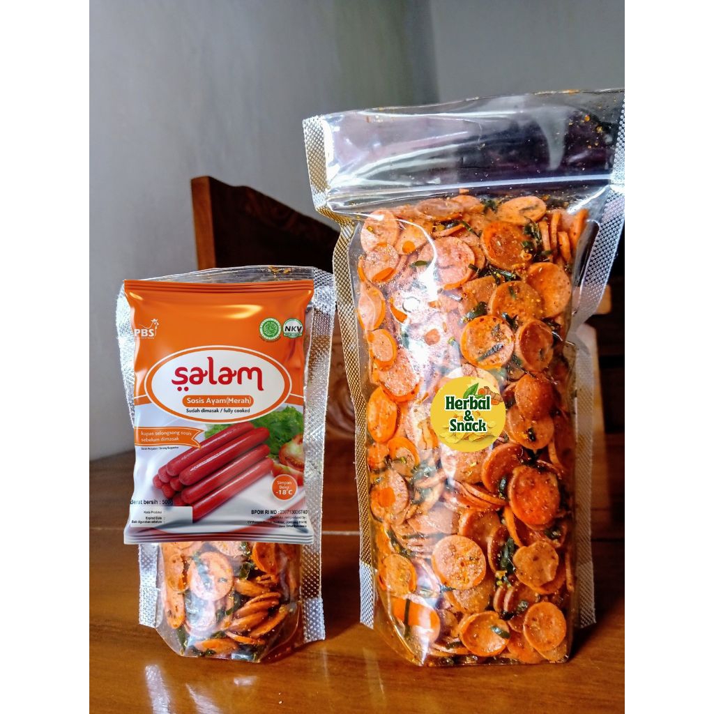 

SOSIS "SALAM" GORENG PEDAS DAUN JERUK - SOSIS GORENG RASA PEDAS HARUM DAUN JERUK - KERIPIK SOSRENG GURIH RENYAH - CAMILAN/SNACK MURAH ENAK