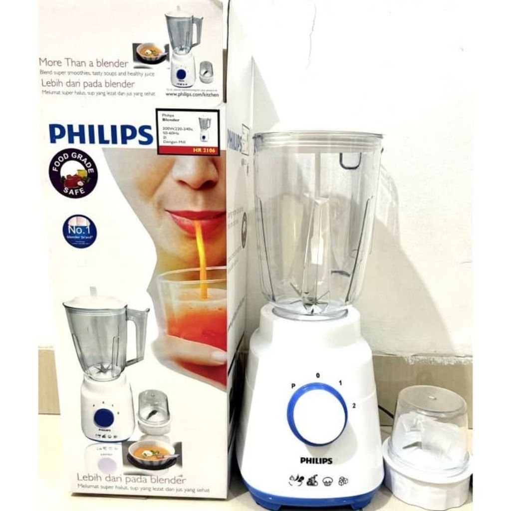 Ay00 BISA Blender Philips 1.5 Liter Gelas Plastik - Philips HR2106 Blender Serbaguna - 6 Mata Pisau