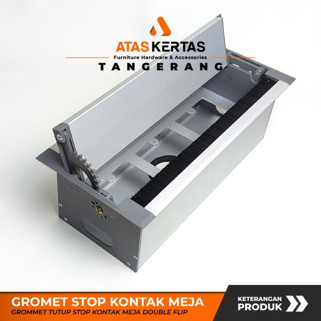 Double Flip Box Stop Kontak Meja Tanam Cover Gromet Tutup Colokan Meja Meeting Aluminium Silver