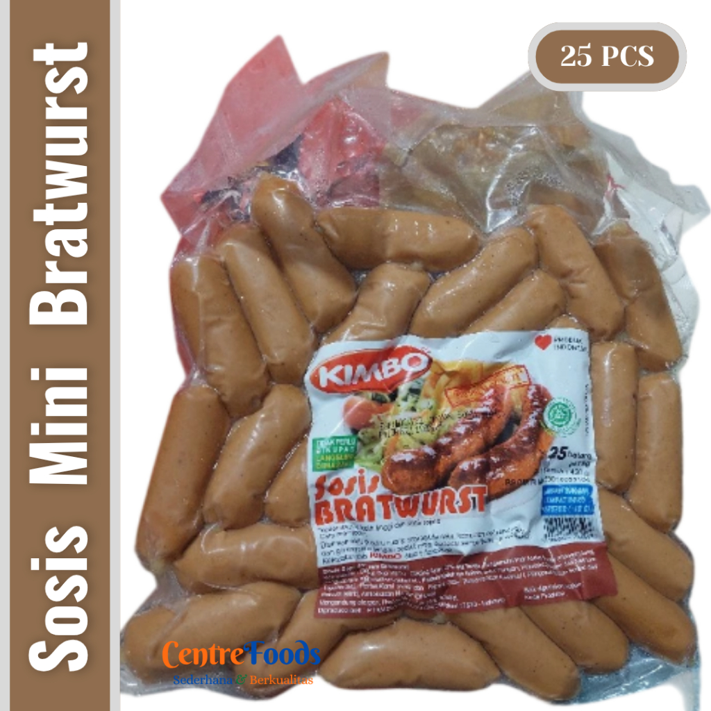 

Sosis Sapi & Ayam Bratwurst Mini - Sosis Bratwurst KIMBO | Isi 25 Pcs - 450gr [ Harga Per BKS ]