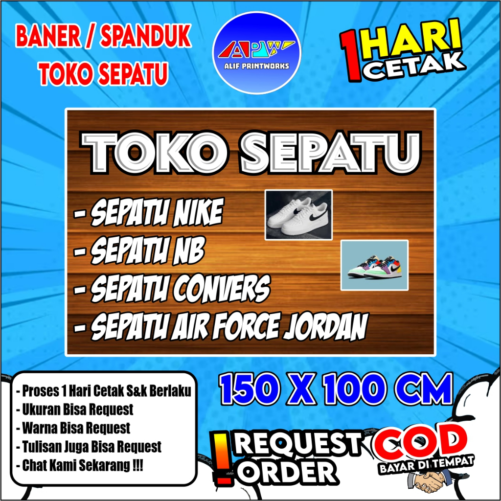 Spanduk Toko Sepatu / Baner Toko Macam Macam Sepatu 150x100 cm