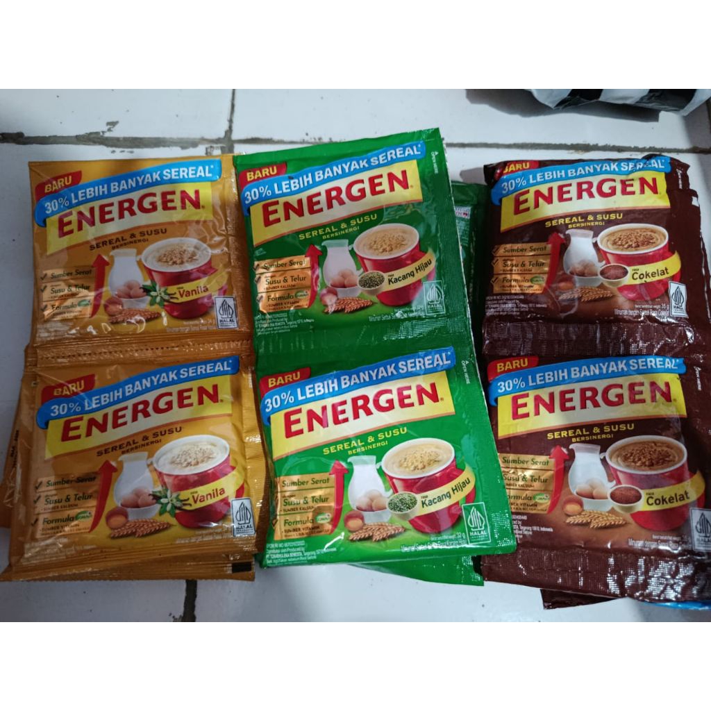 

Energen kacang ijo. vanilla. coklat. 1 renteng isi 10 pcs