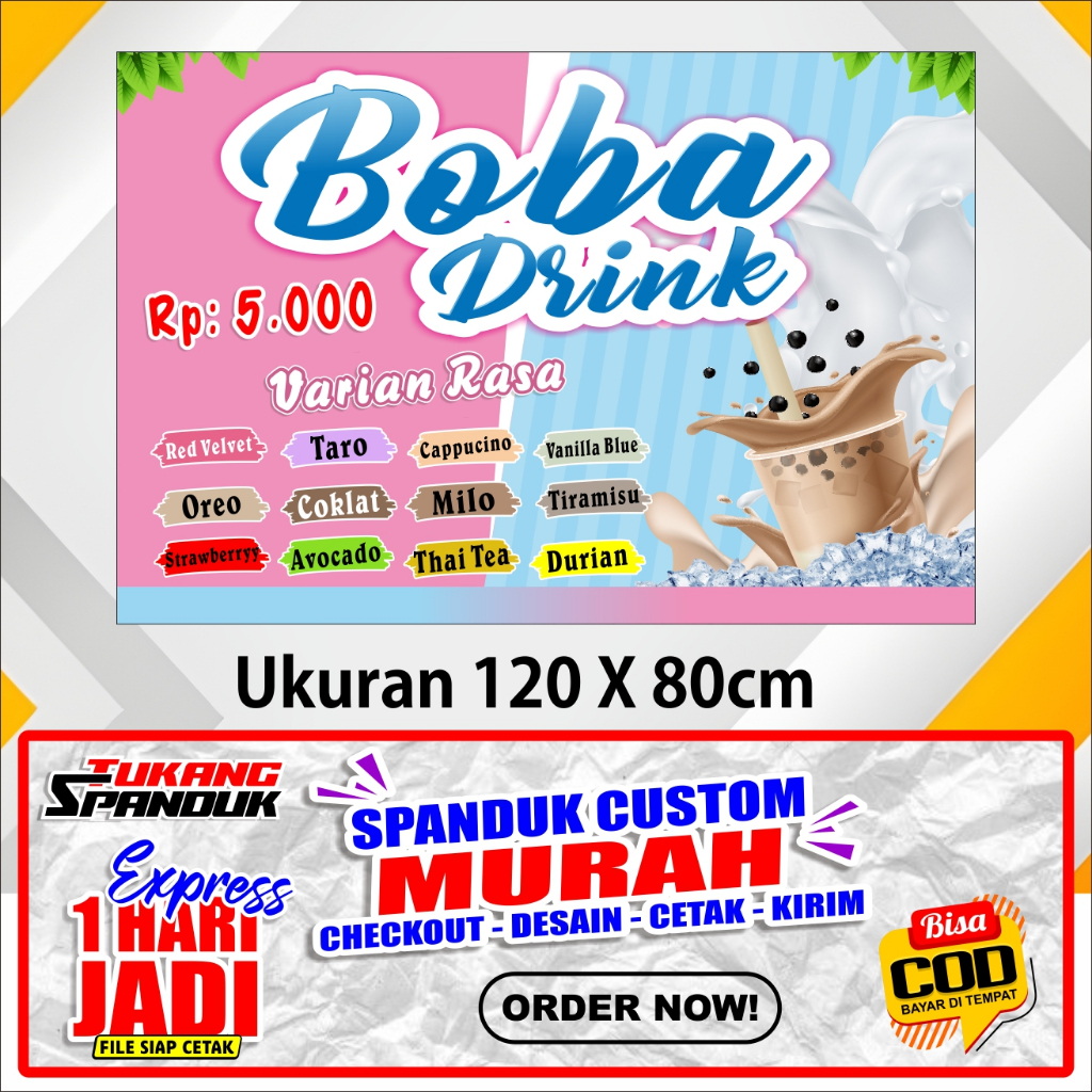 Banner ES BOBA DRINK, Spanduk ES BOBA, ukuran 120x80 cm, COD / Banner ES BOBA DRINK, Spanduk ES BOBA