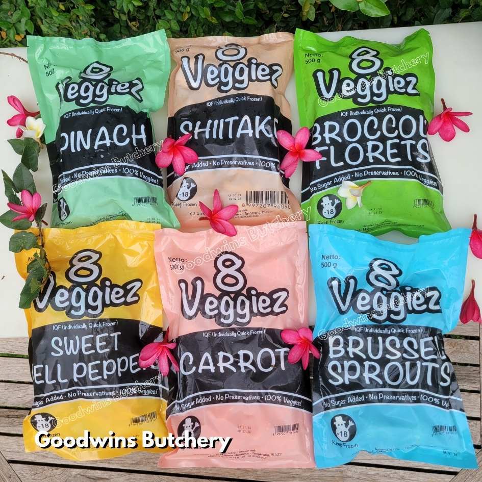 

8-Veggiez sayuran beku ALL VARIANT | Spinach Asparagus Broccoli Paprika Carrot Brussel sprouts Shiitake Mushrooms Cauliflower Capsicum | imported frozen vegetable IQF 8Veggiez 500g