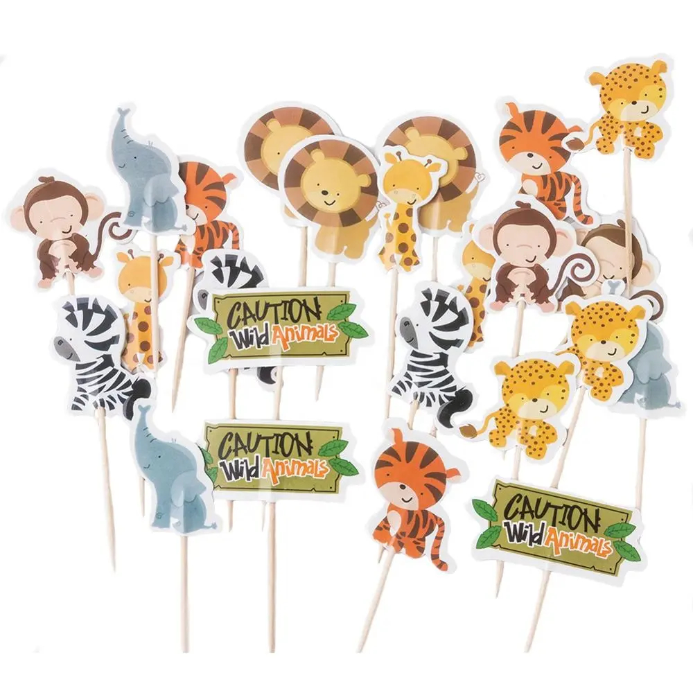 Topper Kue Kertas 8 pcs Hewan Binatang Gajah Harimau Monyet Zebra Singa Hutan / Cake Topper Decorati