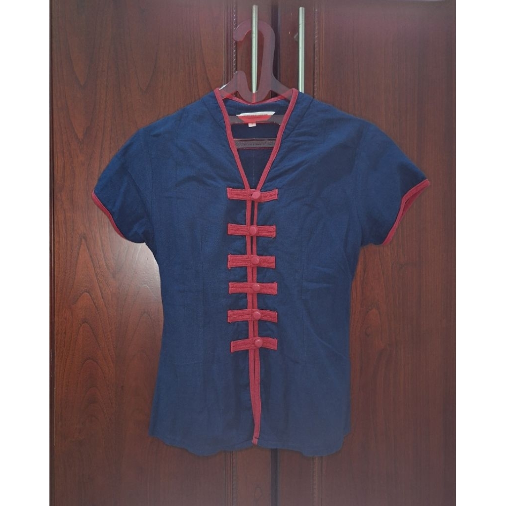 Preloved Atasan Wanita Cheongsam warna Biru Navy