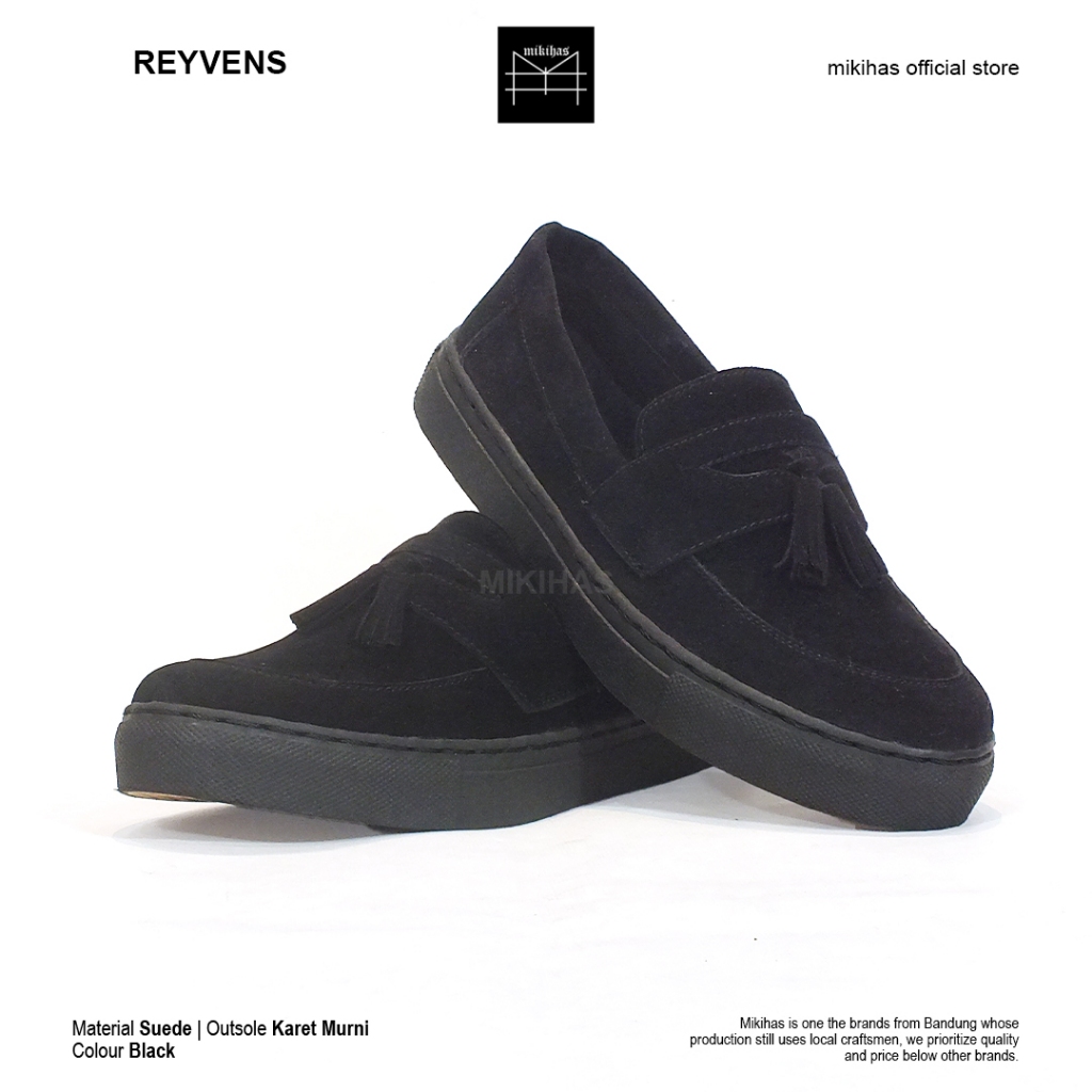 Mikihas - Sepatu Sneakers Slip-On Pria Kasual Kulit Suede Hitam - Reyvens