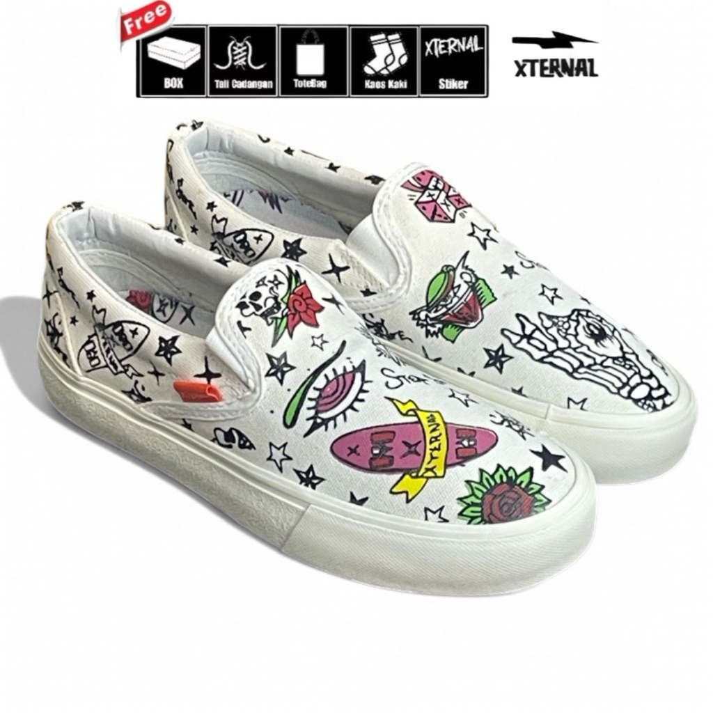 Sepatu Pria Wanita XternalStepSure Slip On X Colour Tatto Cyrano Offwhite