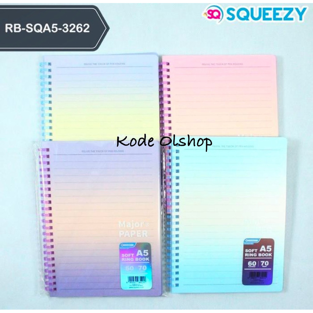 

Kode Atk - Buku Notebook Binder Squeezy SQ3262 soft Ring A5 Gradasi Warna Bagus