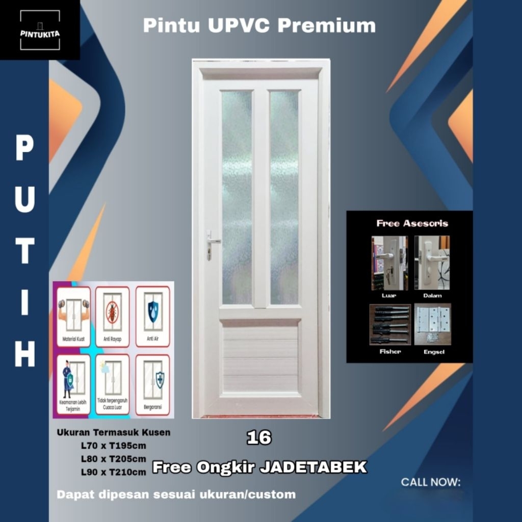Pintu Utama/ Kamar/ Kamar Mandi UPVC Premium - PK 16 - Putih