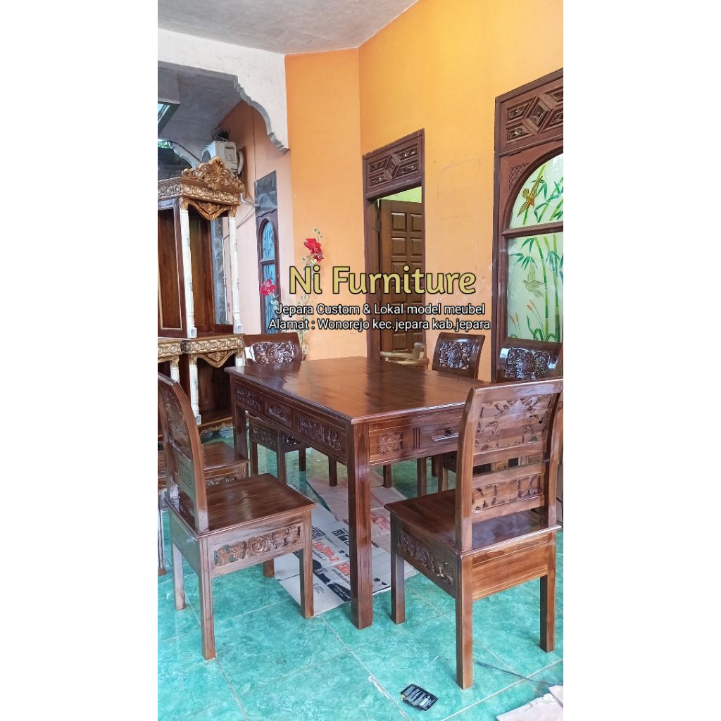 meja makan Kursi makan ukir kartini jati jepara