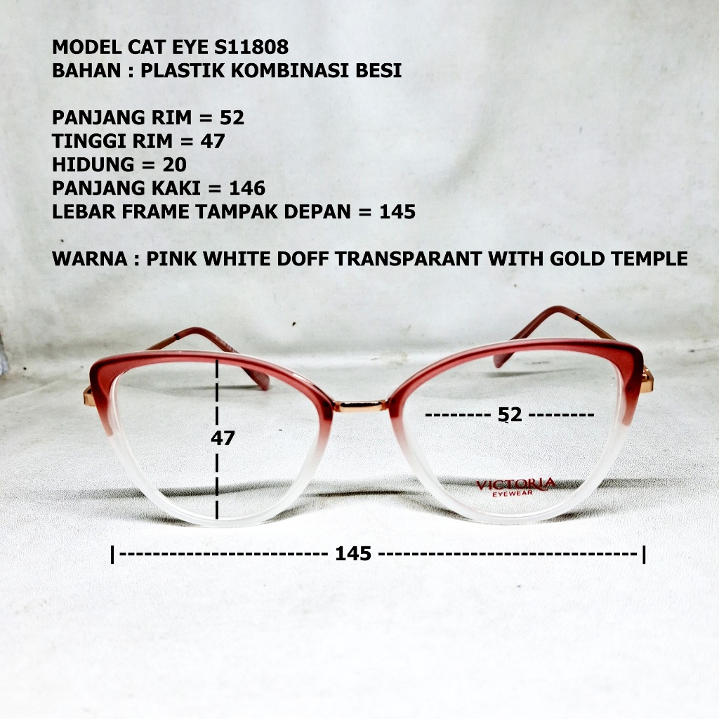 FRAME KACAMATA S11808 CAT EYE WANITA DOFF TRANSPARAN MUKA SEDANG BESAR