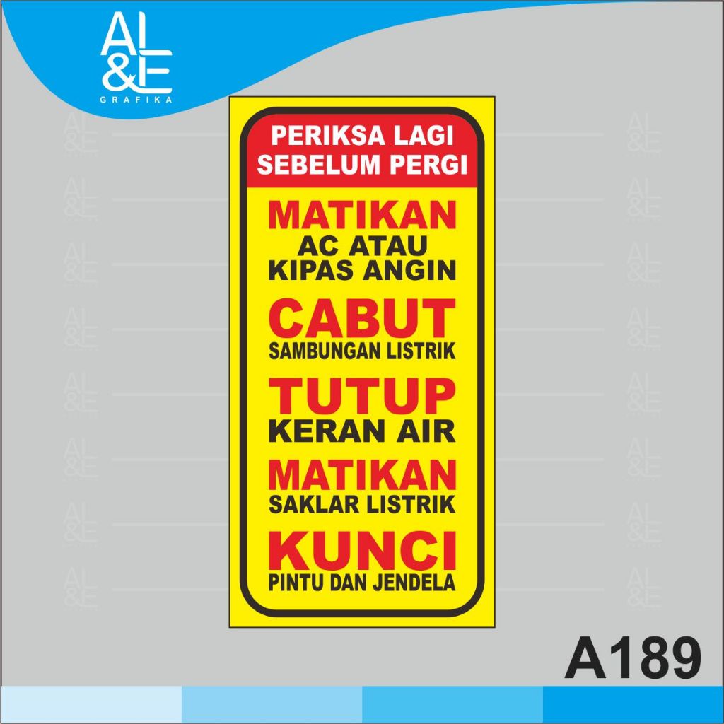 

A189 - Acrylic Sign, Akrilik Periksa Lagi Peralatan Rumah Sebelum Pergi, Tahan Air, Premium dan Murah