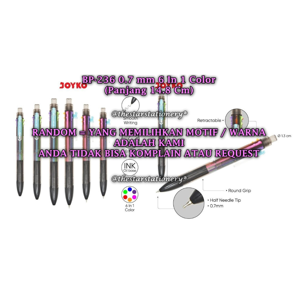 

(1 Biji) GROSIR Bolpen JOYKO BP-236 Sito 6 Warna 0.7 mm / Ball Pen Pulpen Pena Joyko BP-236 (1 Biji)