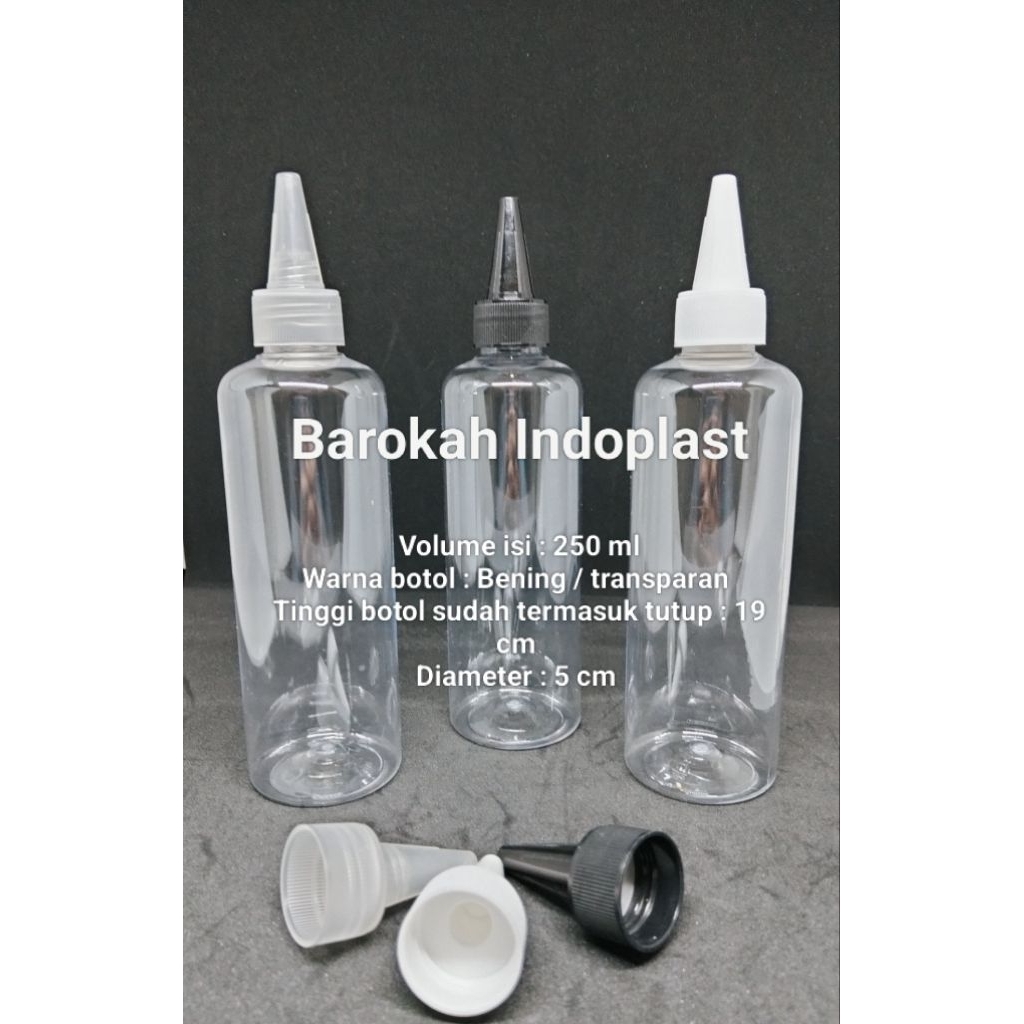 Botol Tinta 250ml / Botol Tutup Kerucut 250ml / Botol PET BR 250 ml + tutup kerucut