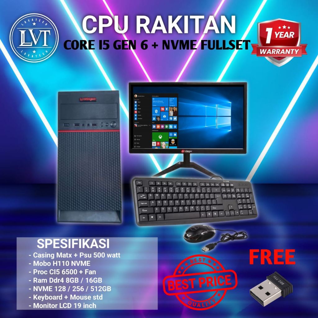 PC KOMPUTER FULLSET CI5 GEN 6 + NVME / PC RAKITAN CI5 GEN 6 FULLSET RAM 16GB + NVME 512GB BARU