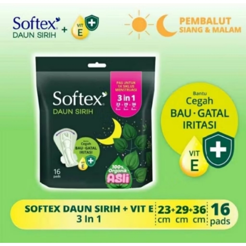 Softex daun sirih 3in1 isi 16pads // pembalut wanita softex