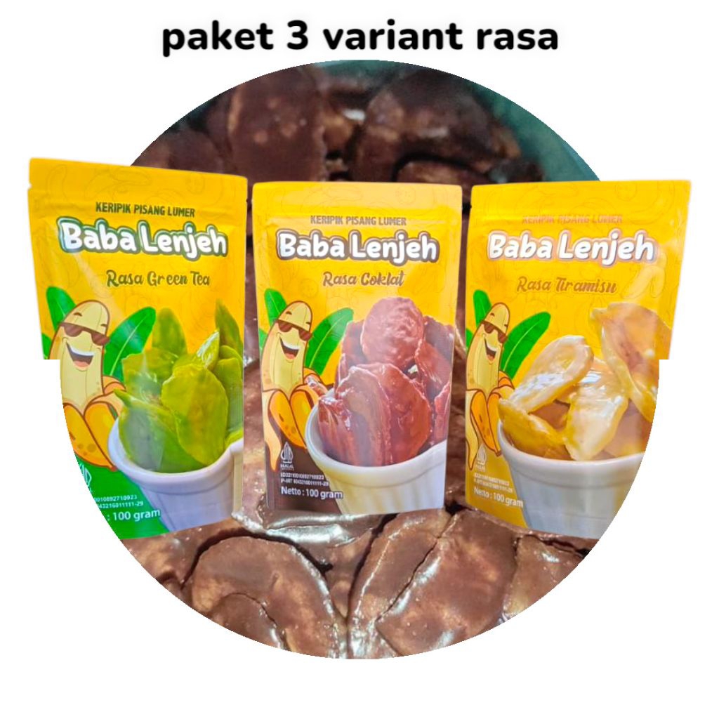 

paket 3 variant rasa keripik pisang babalenjeh 100grm (coklat,tiramisu,greentea)