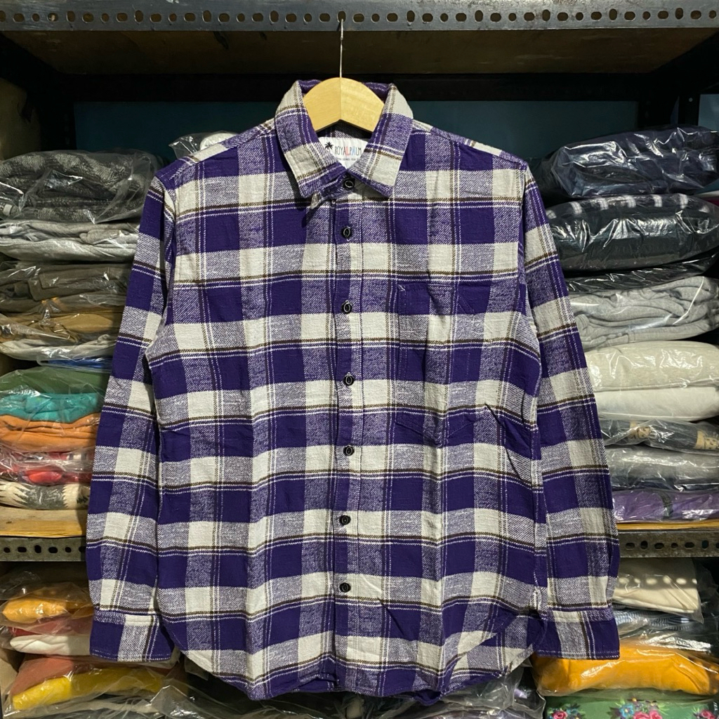 Royal Palm Japan Plaid Flanel L/S Shirt Ungu Size M 69x54