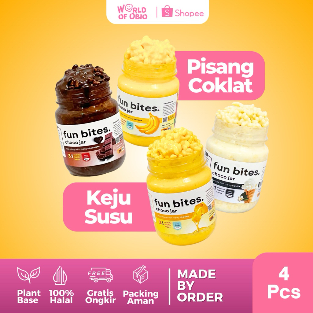 

OBIO Fun Bites PAKET PISCHOKESU (ISI 4) RICE CRISPY - Choco Jar Rasa Chocolate Topping Cokelat Leleh