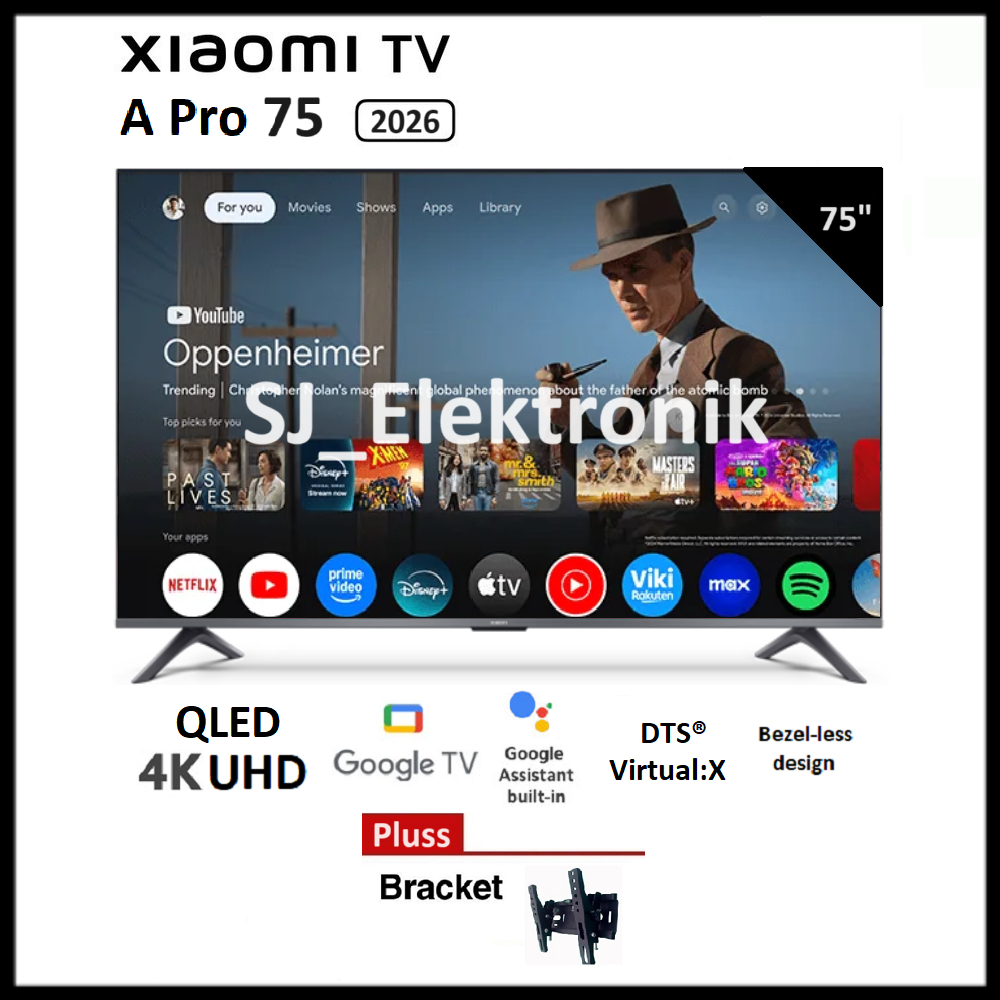 Braket + Xiaomi 75 A Pro 2026 Smart QLED UHD 4K HDR10+ 75 Inch Google TV Dolby Audio