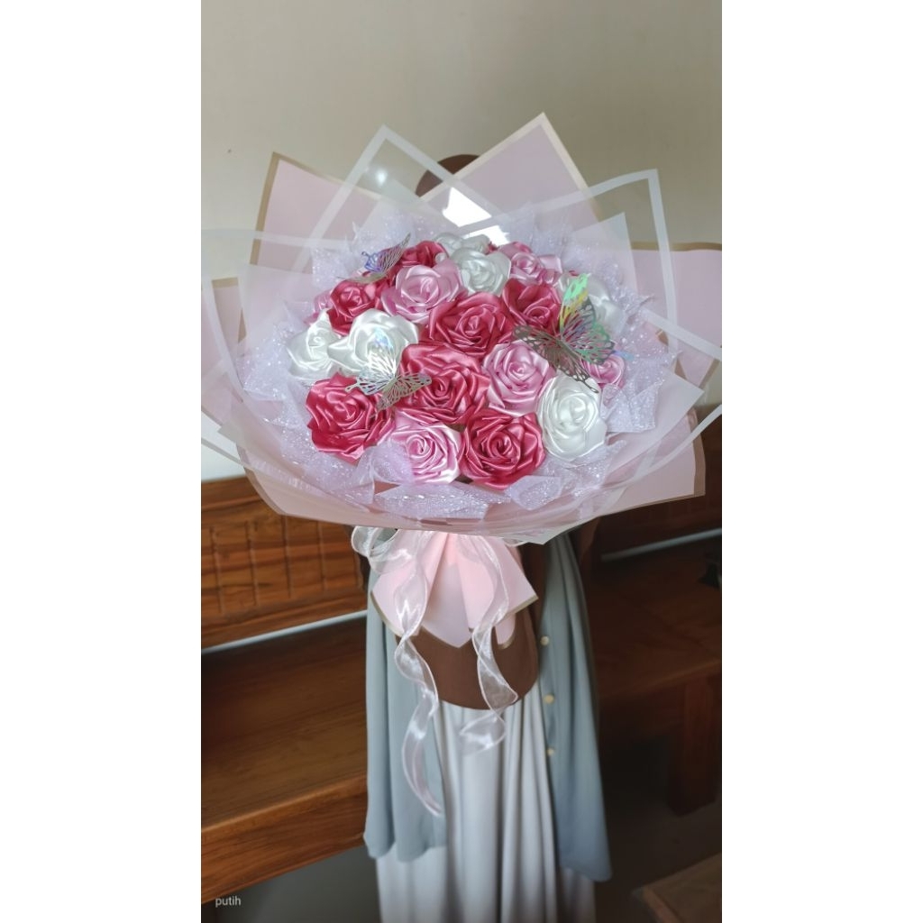 

buket pita satin, buket wisuda, buket viral