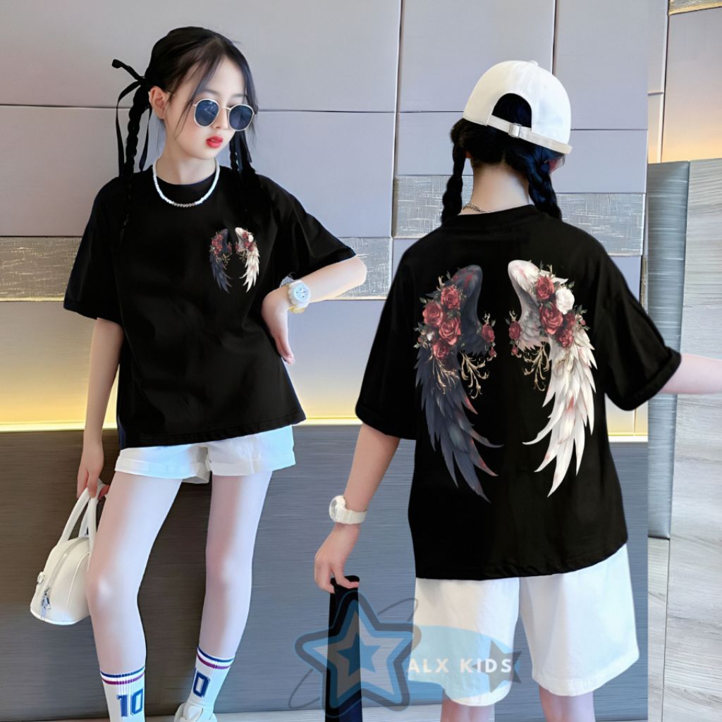 Kaos sayap Anak Perempuan /Umur 6 -13 tahun/COMBED 24s/Kaos Anak Tanggung perempuan Lengan Pendek/Ka