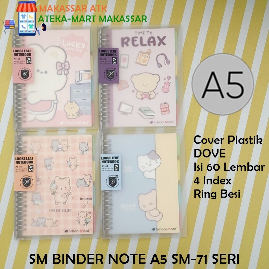 

[1 PCS] SCHOOL MATE BINDER NOTE A5 SM-71 SERI LOOSE LEAF 60 LEMBAR