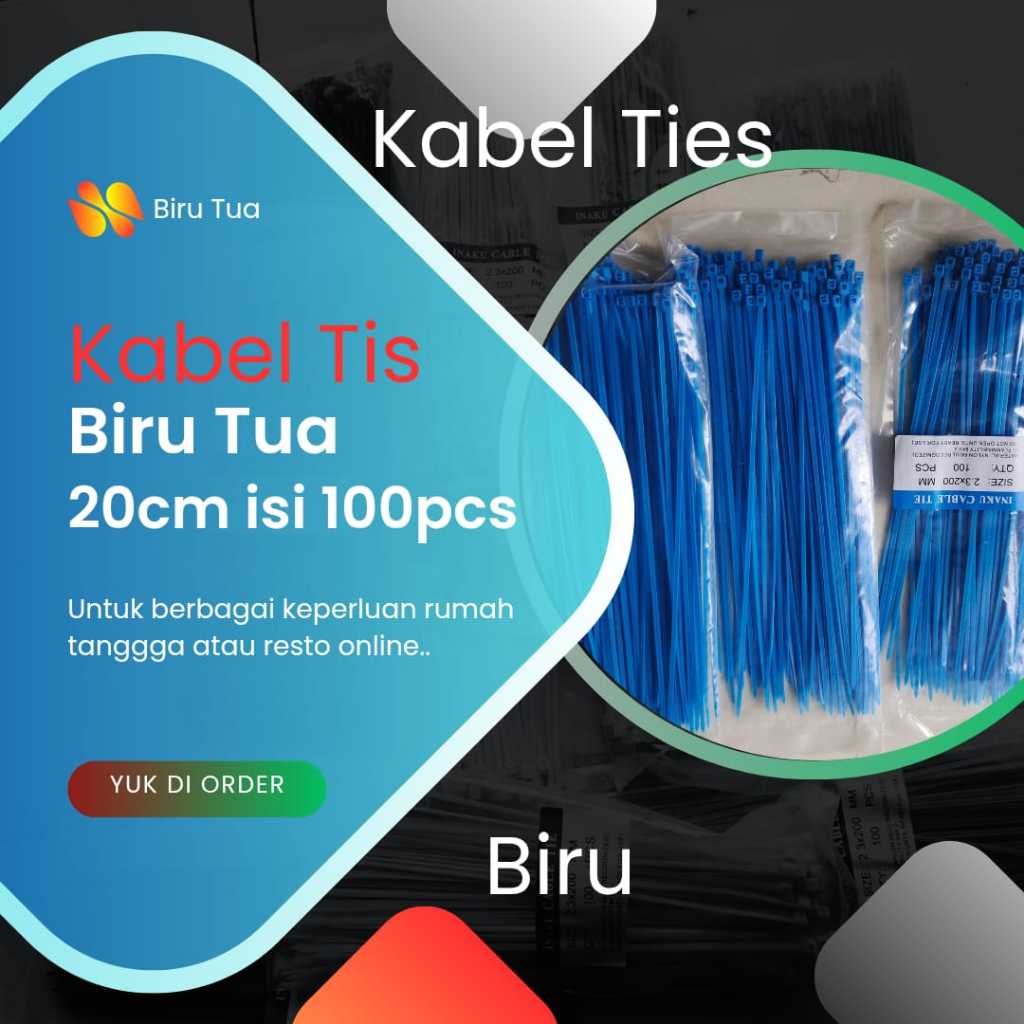 

BIRU TUA Kabel Ties Nylon 20cm 1 Pack isi 100pcs | Kabel Tis 20cm Berbagai Warna 1 Pak isi 100 pcs