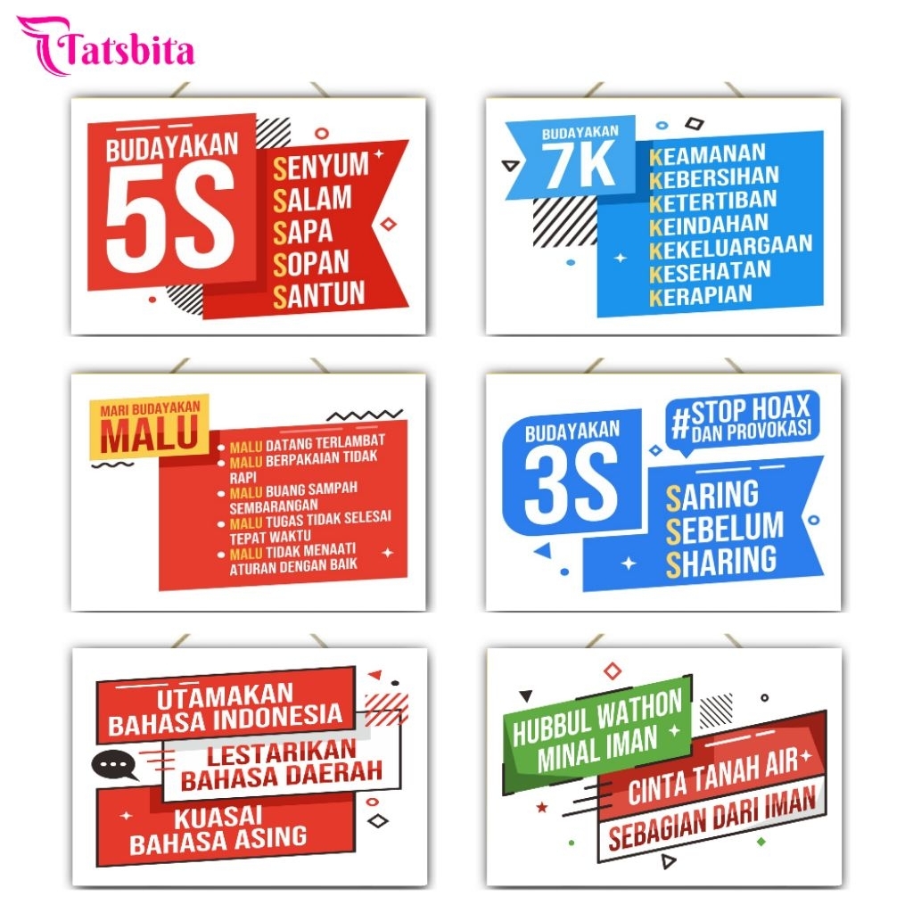 TATSBITA Pajangan Hiasan Dinding Dekorasi Wall Decor Budayakan Malu, 5S, 7K, 3S, Bahasa, Cinta Tanah