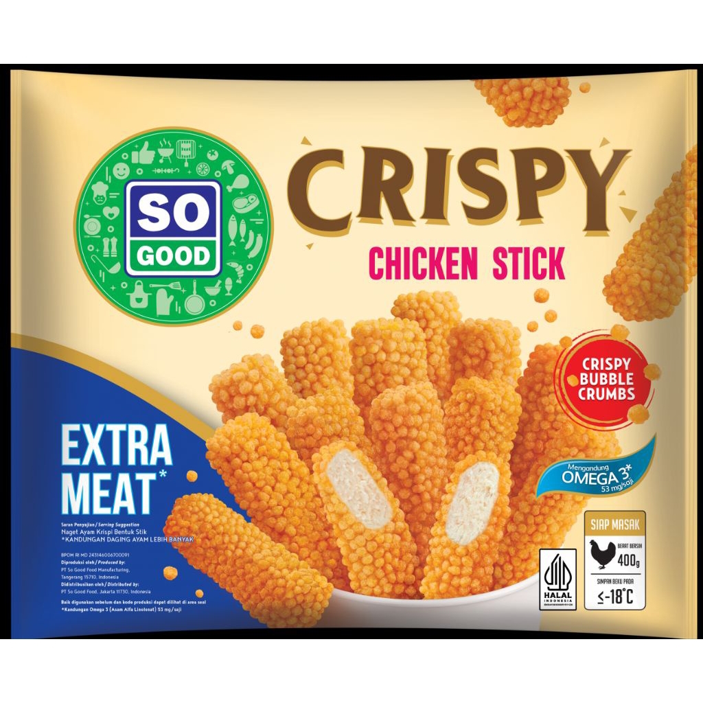 

SO GOOD Crispy Chicken Stick 400GR | Nugget Ayam Stick Renyah & Gurih | Frozen Food Halal Anak & Keluarga