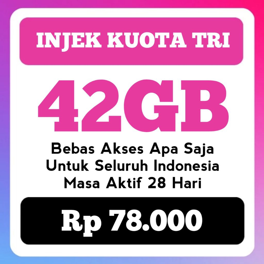Kuota Tri Unlimited 52GB 22GB+30GB Nasional Injek