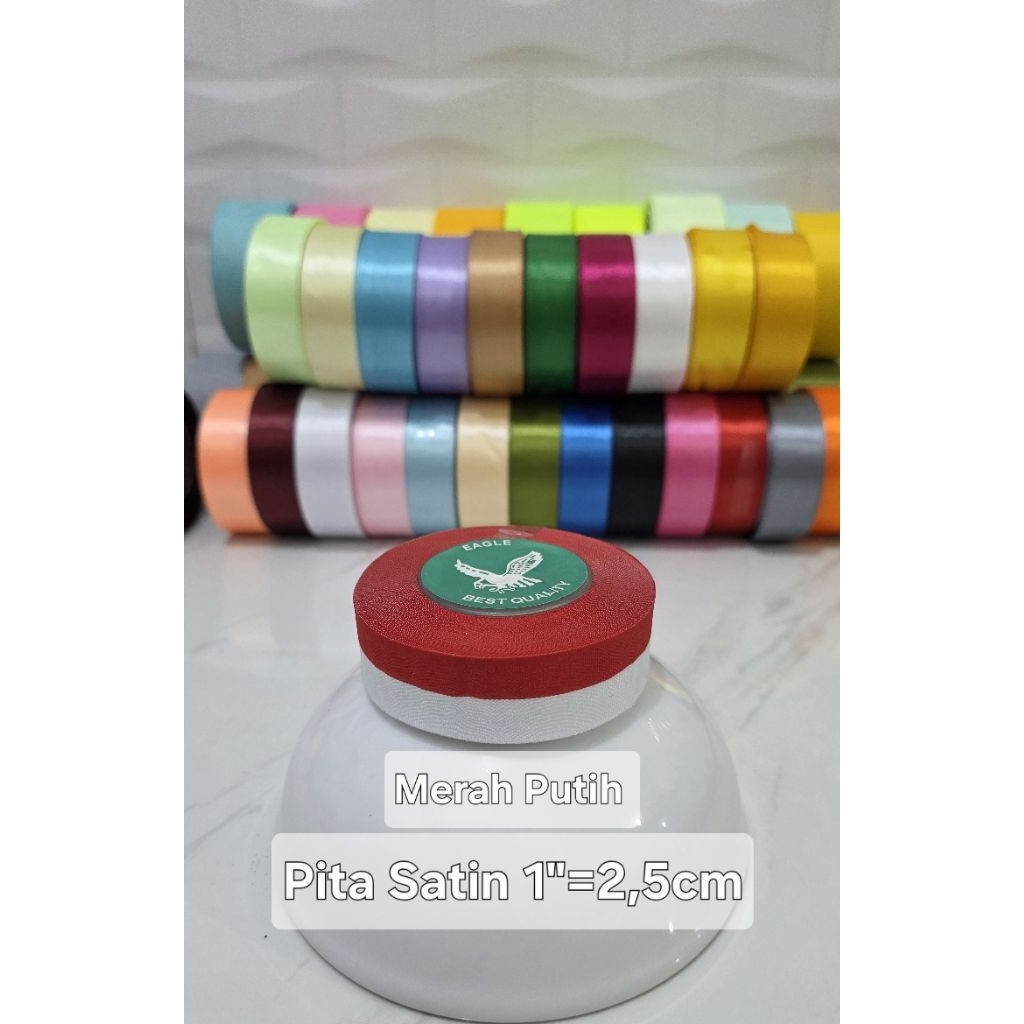 

Pita satin Merah putih Indonesia 1" 2" pita kado pita rambut jepit rambu merah putih