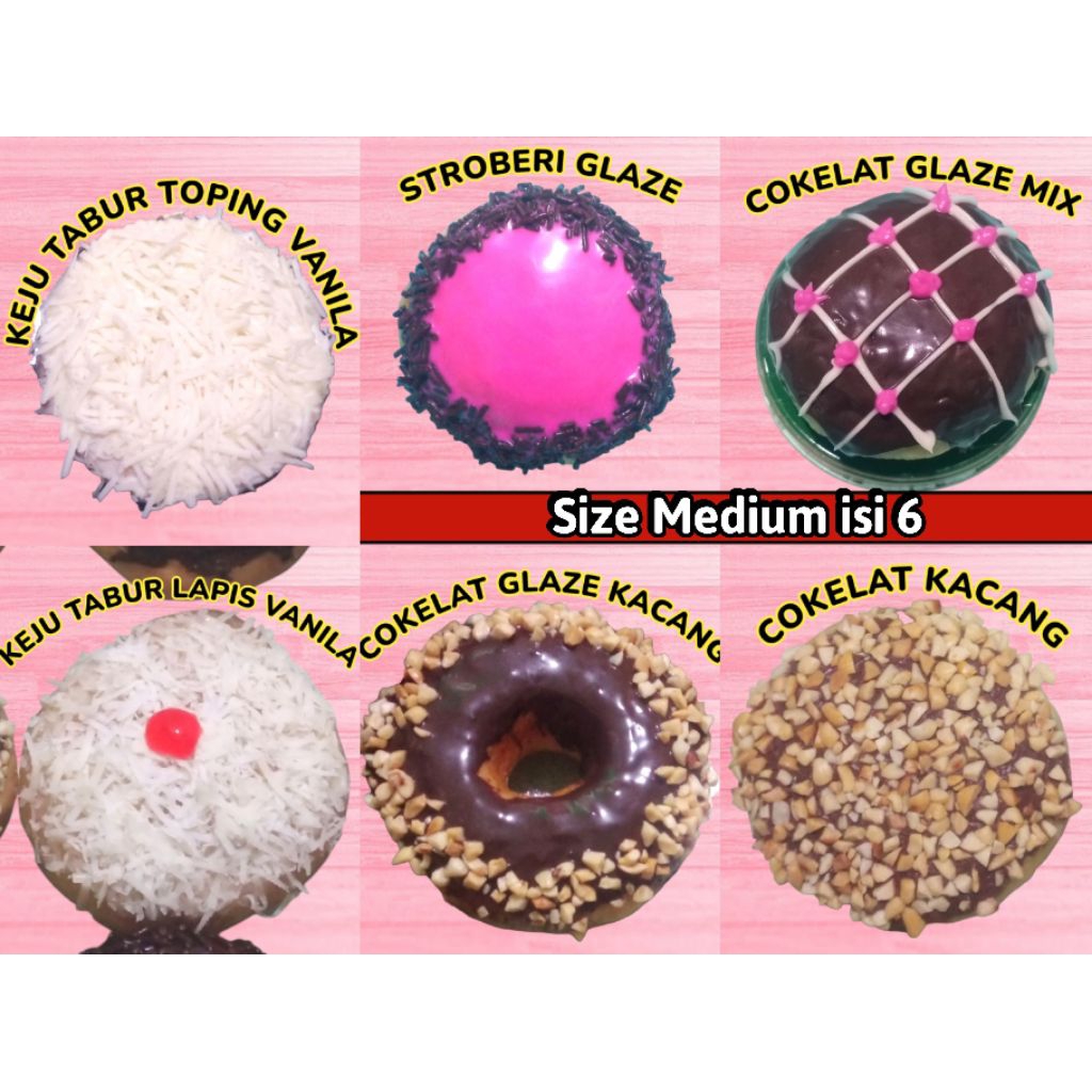 

Donat per box isi 6 rasa mix ukuran medium