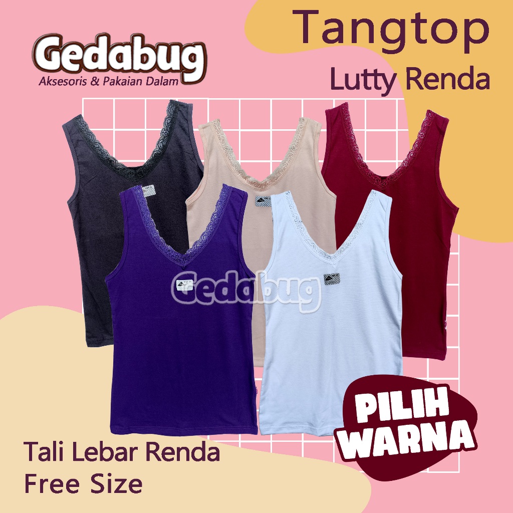 Tanktop Wanita Lutty Renda Tali Lebar Kaos Dalam Perempuan Dewasa Halus Lembut Nyaman Camisol