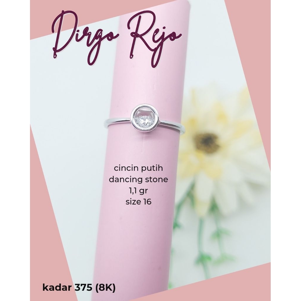Cincin Putih Dancing Stone mt 1 AD (kadar 375 / 8K)