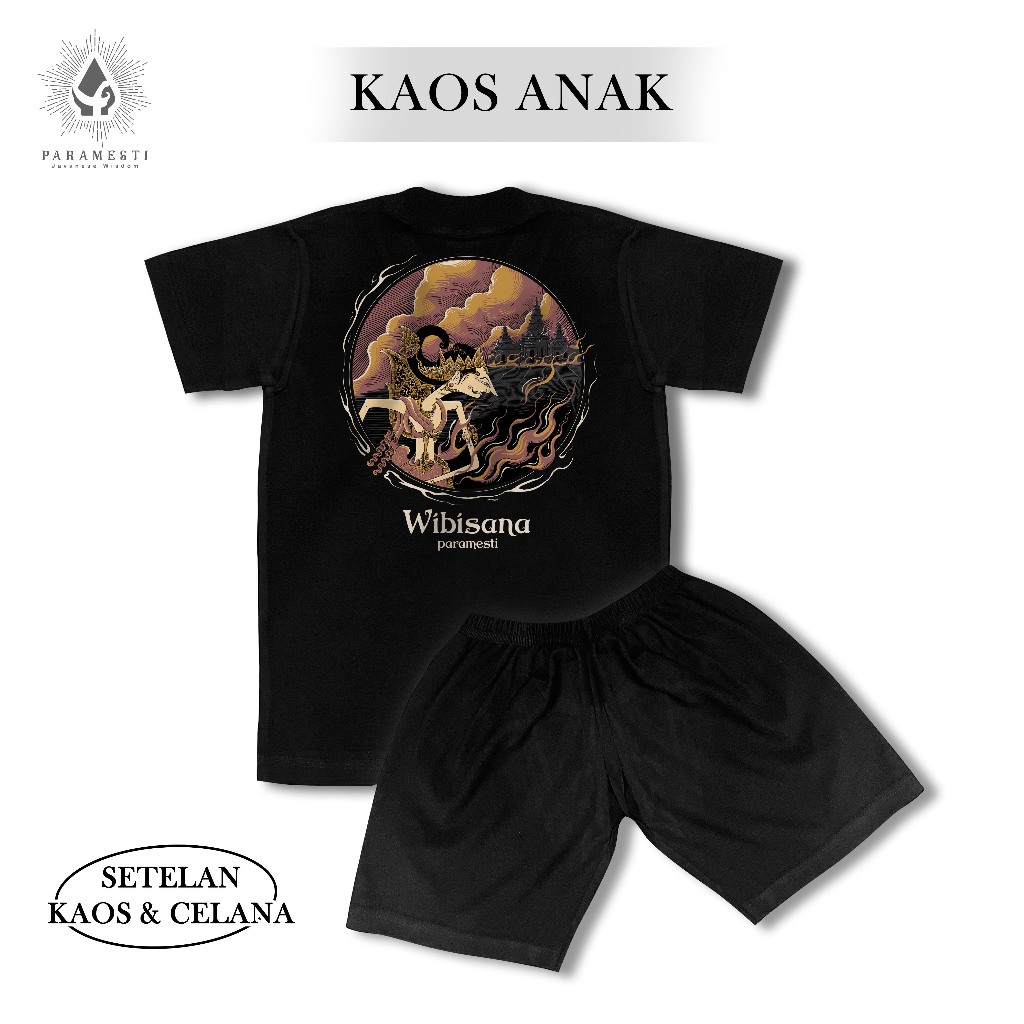 Paramesti Setelan Kaos Celana Anak Wayang Jawa Wibisana T-shirt Laki-laki Pria Perempuan Cotton Katu