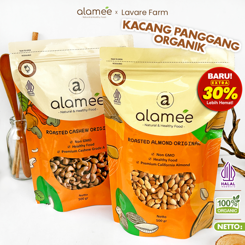 

ALAMEE Kacang Almond Almon Mede Walnut Pistachio Kupas Panggang Roast Roasted Siap Makan almon buma