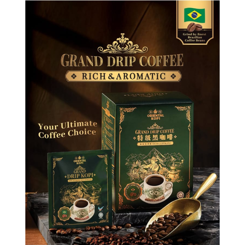 

Oriental Kopi Malaysia Grand Drip Coffee Kopi Hitam Halal - 1 Box 10 Sachet Malaysia